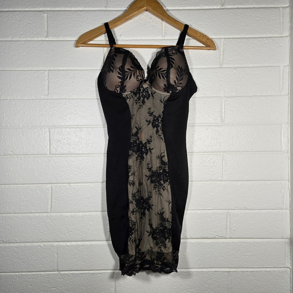 Heavenly Shapewear Black Floral Lace Slip Dress 1X Shaper Bodycon Lingerie Goth